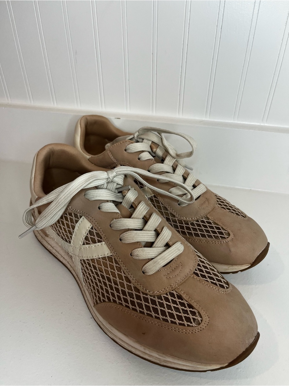 Dolce Vita Beige and White Women's Mesh Sneakers